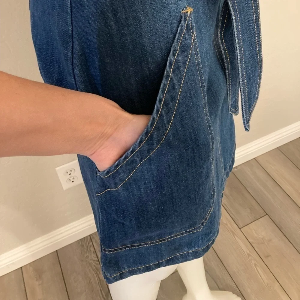 Bishop + Young Retro Blue Belted Denim Skirt Size 8